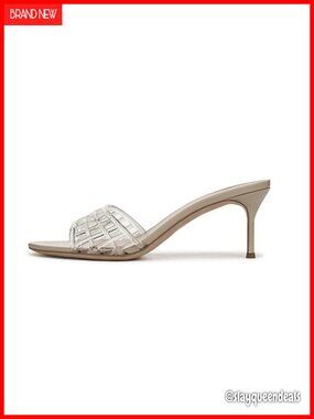Clear Woven Strap Nude Kitten Heel Mule